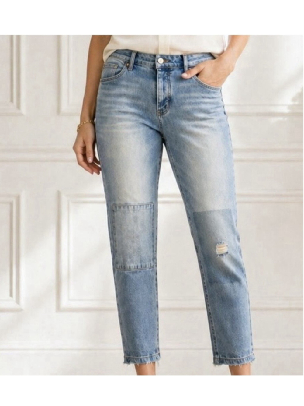 Pilcro and The Letterpress Jeans Womens Size 32 Anthropologie Hyphen Knee Patch